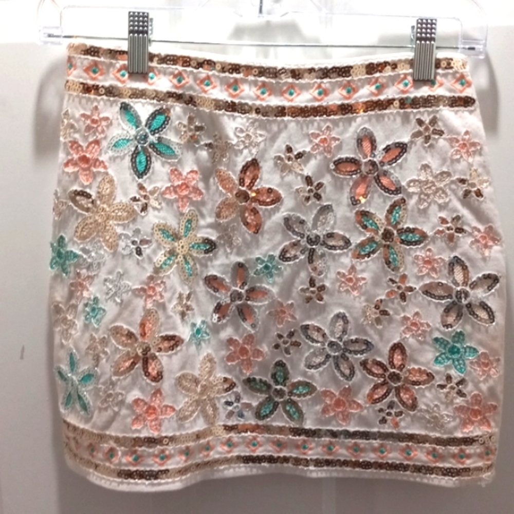 Verte Sz S Mini Sequined Skirt, Lined White,pink,blue